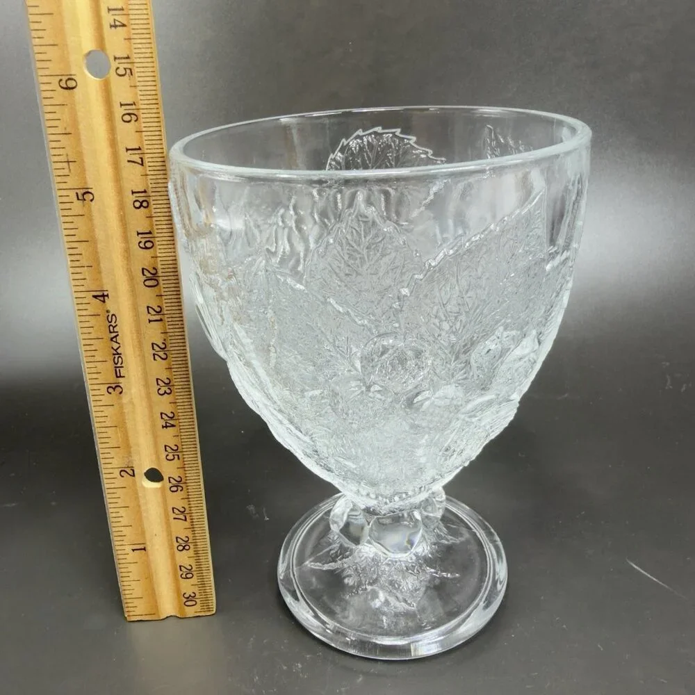 Pasabahce Fruit Embossed Heavy Pressed Glass Goblets Clear Cups Glasses Set‎ 2